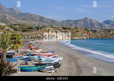 Playa Burriana Strand, Nerja, Provinz Málaga, Costa Del Sol, Andalusien, Spanien, Europa Stockfoto