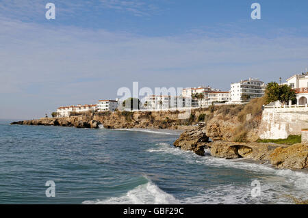 Playa El salón, Strand, Nerja, Provinz Malaga, Costa Del Sol, Andalusien, Spanien, Europa Stockfoto