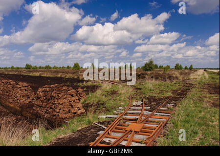 Industriellen Torfabbau, Goldenstedter Moor, Niedersachsen, Deutschland Stockfoto