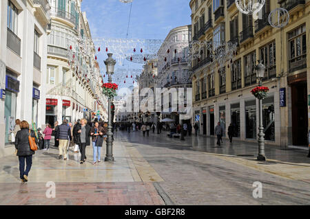 Marques de Larios, Straße, Fußgängerzone Einkaufsmöglichkeiten, Malaga, Provinz Málaga, Costa Del Sol, Andalusien, Spanien, Europa Stockfoto