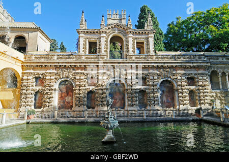 Mercurio Teich, Jardines del Alcazar, Garten, park, Alcazar, Royal Palace, Sevilla, Sevilla Provinz, Andalusien, Spanien, Europa Stockfoto