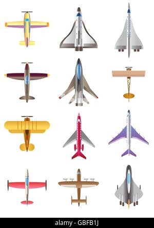 Verschiedene Flugzeuge Icons Set - Vektor-illustration Stock Vektor