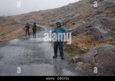 Snowdon Bergleute Weg bei nassem Wetter Stockfoto