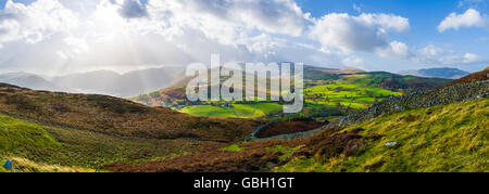 Blick über Watermillock Common Richtung Matterdale Common und Great Dodd von Gowbarrow Fell im Lake District National Park. Dockray, Cumbria, England. Stockfoto