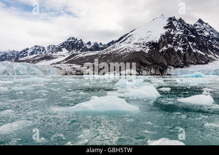 Eisberg und frech Eis in Liefdefjorden, Svalbard-Inseln, Norwegen Stockfoto