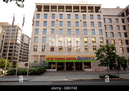AFL-CIO-Hauptquartier auf der 16th Street in Washington DC, USA, Mai 12. 2009. Banner lautet "Wir sind in Amerika drehen". Stockfoto