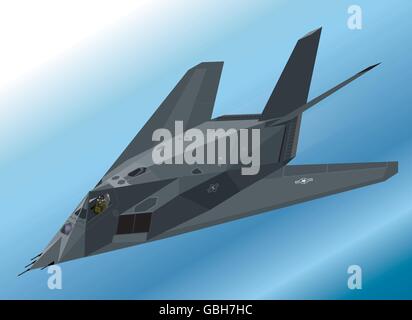 Detaillierte isometrische Darstellung eines F-117 Nighthawk Stealth-Fighter Airborne Stock Vektor