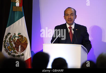Der mexikanische Präsident, Herr Präsident, Herr Präsident, Herr Präsident, Herr Präsident, hält eine Keynote-Rede auf einem Geschäftsseminar zwischen Großbritannien und Mexiko in London. Stockfoto