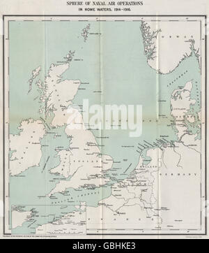 ERSTE Welt Krieg: Sphäre des Naval Air Operationen in heimischen Gewässern, 1914-1916 1928 Karte Stockfoto