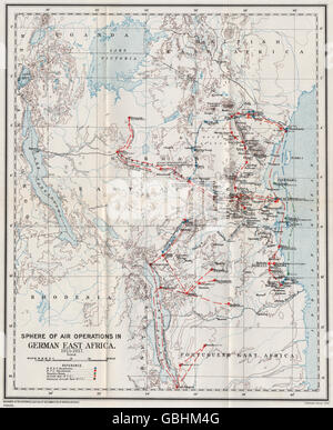 ERSTE Welt Krieg: Flugbetrieb in Deutsch-Ostafrika, 1915-1917.Tanzania 1931 Karte Stockfoto