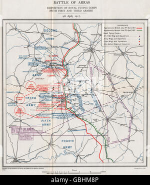 WW1 Westfront: Schlacht von Arras. Royal Flying Corps April 1917, 1931 Karte Stockfoto