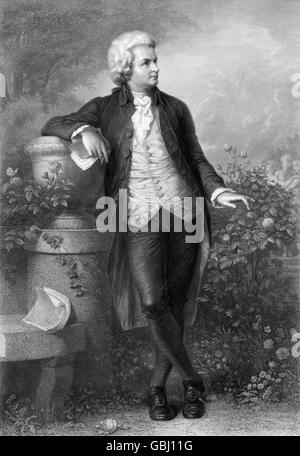 Mozart. Porträt von Wolfgang Amadeus Mozart (1756 – 1791), Radierung von Paul Barfus Stockfoto