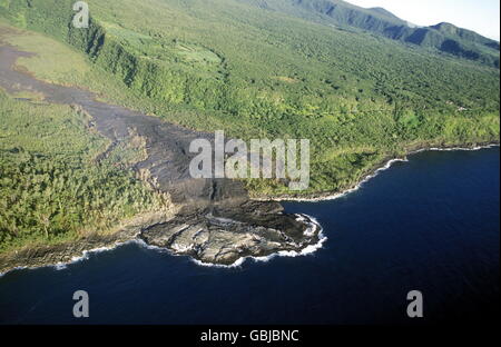 Die Landschaft Allrond Vulkan Piton De La Fournaise auf der Insel La Réunion im Indischen Ozean in Afrika. Stockfoto