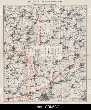 WW1 Westfront: Schlachten des Hindenburg-Linie, Sept-Okt 1918, 1937 alte Karte Stockfoto