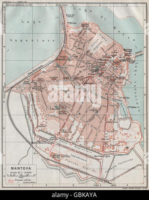 MANTOVA (MANTUA). Karte Stadtplan Vintage Stadt. Italien, 1924 Stockfoto