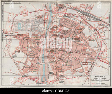 PARMA. Karte Stadtplan Vintage Stadt. Italien, 1924 Stockfoto