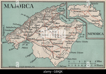 MALLORCA & MENORCA. Vintage Karte Plan. Spanien Mallorca Menorca, 1930 Stockfoto