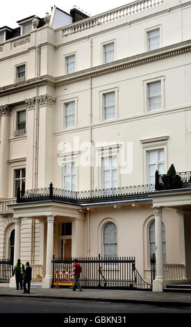 Eine Gesamtansicht von 10 Belgrave Square, Central London. Das Luxus-Terrassenhaus ist für eine potenziell rekordverdächtige 100 Millionen verkauft worden, sagte ein Immobilienmakler heute. Stockfoto