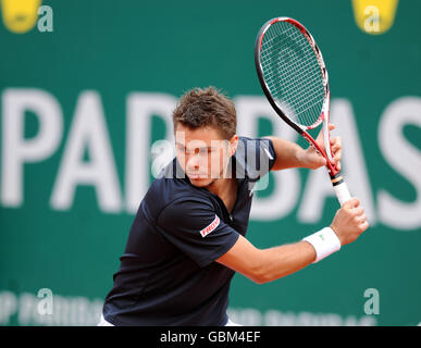 Tennis - ATP World Tour Masters - Monte-Carlo - Stanislas Wawrinka / Roger Federer. Stanislas Wawrinka auf dem Weg zum Sieg Stockfoto