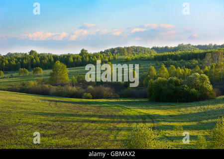 Sommer Sonnenuntergang über schöne Hügellandschaft. Hügellandschaft. Sanfte Hügellandschaft. Berge und Himmel. Schöne Landschaft. Stockfoto