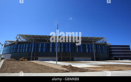 Gesamtansicht des neuen Stadions RCD Espanyol, El Estadio Cornella-El Prat, während der Bauarbeiten Stockfoto