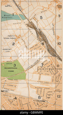 LONDON NW. Gladstone Park Cricklewood Dollis Hill Willesden Green, 1927-Karte Stockfoto