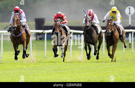 Seek N' Destroy und Michael Hills (links) gewinnen die totesportgames.com Handicap-Einsätze auf der Lingfield Park Racecourse. Stockfoto