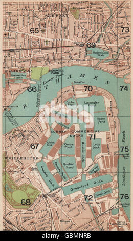 SURREY KOMMERZIELLEN DOCKS. Stepney Shadwell Limehouse Rotherhithe London, 1927-Karte Stockfoto