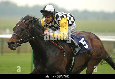 Auf der Suche nach dem Buck von Tom Queally gewinnt der Guardian Direct Marketing Print, Pack & Post Handicap während der St. Nichola Hospice Care Silver Jubilee Race Night auf der Newmarket Racecourse. Stockfoto