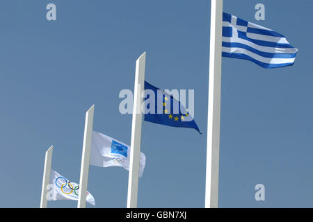 Die griechische Flagge im Athener Olympischen Sportkomplex Stockfoto