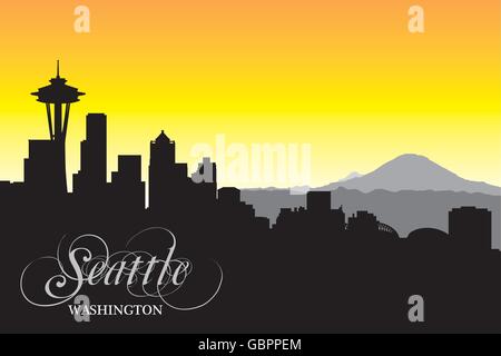 Seattle Stadt Skyline schwarz-weiß silhouette Stock Vektor