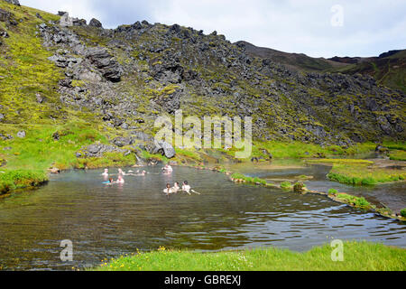 Pool, Hot Pot, Fjallabak Nationalpark, Landmannalaugar, Island Stockfoto