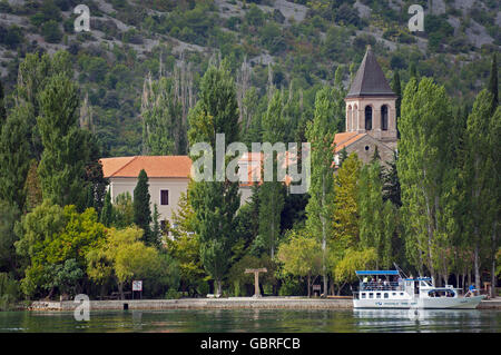 Römische katholische Kloster, Insel Visovac, Nationalpark Krka, Sibenik-Knin, Dalmatien, Kroatien Stockfoto