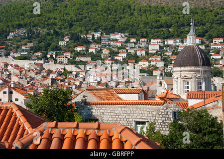 Dom, Blick von der Stadtmauer in der historischen Stadt, Altstadt, Dubrovnik, Dalmatien, Kroatien / Himmelfahrts-Kathedrale Stockfoto