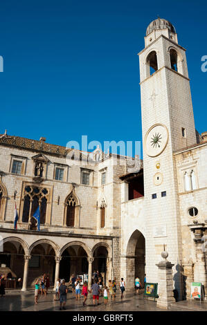 Luza Square und Bell tower, alte Stadt, Dubrovnik, Dalmatien, Kroatien / clock tower Stockfoto