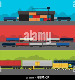Logistik-Infografik-Banner-Set. Flache Vektor. Stock Vektor