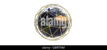 3D render Bild, Erde Planeten Pfingstmontag gold Raster darstellt. Stockfoto