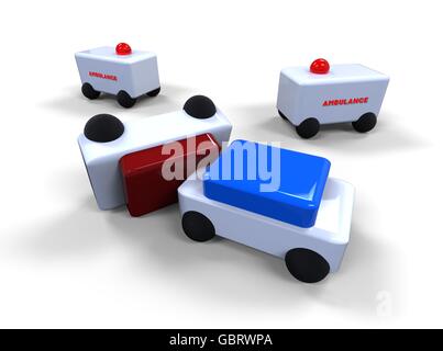 3D render Bild, das eine Auto-Crash-Szene darstellt. Stockfoto