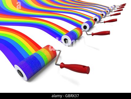 3D render Bild von Bürsten in einer Reihe repräsentieren einen Hintergrund angeordnet. Stockfoto