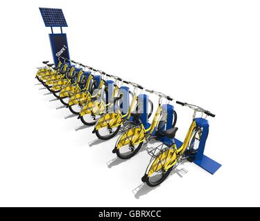 3D render Bild, das ein Fahrrad Sharing Station Konzept darstellt. Stockfoto