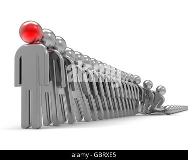 3D render Bild, das eine starke Führungspersönlichkeit vor fallenden Personen Folge darstellt. Domino-Konzept. Stockfoto