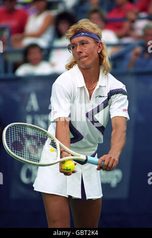 Tennis, US Open. Martina Navratilova aus den USA in Aktion Stockfoto