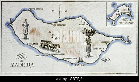 Geographie / Reisen, Portugal, Madeira, topografische Karte, 1958, Zusatzrechte-Clearences-not available Stockfoto