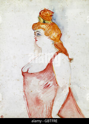Bildende Kunst, Toulouse-Lautrec, Henri de (1864-1901), Malerei, "Cocyte Dans la Belle Helene" (Cocyte in die schöne Helena), Mischtechnik, Aquarell, 1900, Museum Albi,