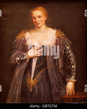 Bildende Kunst, Veronese, Paolo (1528-1588), Malerei, "Bildnis einer venezianischen Frau (La Bella Nani)", ca. 1560, Öl auf Leinwand, 119 x 103 cm, Louvre, Paris, Stockfoto