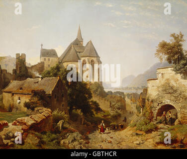 Bildende Kunst, Pulian, Gottfried (1809-1875), Malerei, 'Ansicht von Andernach"(Ansicht von Andernach), 1866, Öl auf Leinwand, 78,5 x 98 cm, Stockfoto