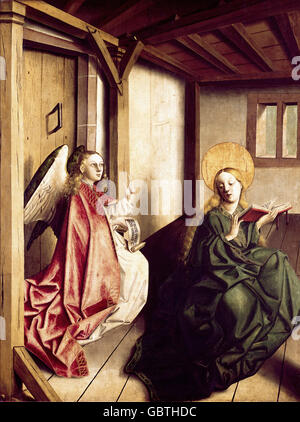 Bildende Kunst, sakrale Kunst, Saint Mary, Verkündigung, Gemälde von Konrad Witz (ca. 1400-1445/1446), Germanischen Nationalmuseum, Nürnberg, Stockfoto