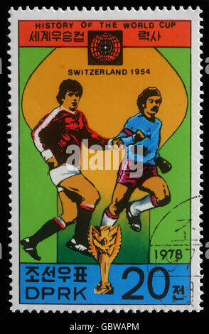 Briefmarke gedruckt in Korea zeigt Fußball-Weltmeisterschaft in der Schweiz, ca. 1978 Stockfoto