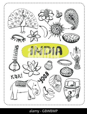 Doodle über Indien. Stock Vektor