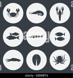 Set von Meeresfrüchten Icons. Stock Vektor